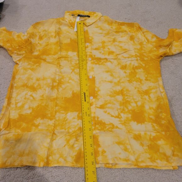 NWT Caara Women Long Sleeve Button Down Shirt Blouse Top Yellow Tie Dye Sz Large - Picture 6 of 10